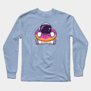 Cute Astronaut With Donut Cartoon Long Sleeve T-Shirt